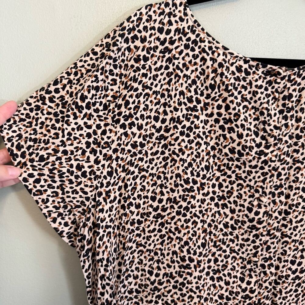 Ava & Viv Blouse Womens 2X Cream Black Leopard Print Round Neck Short Sleeve Top - Picture 7 of 10